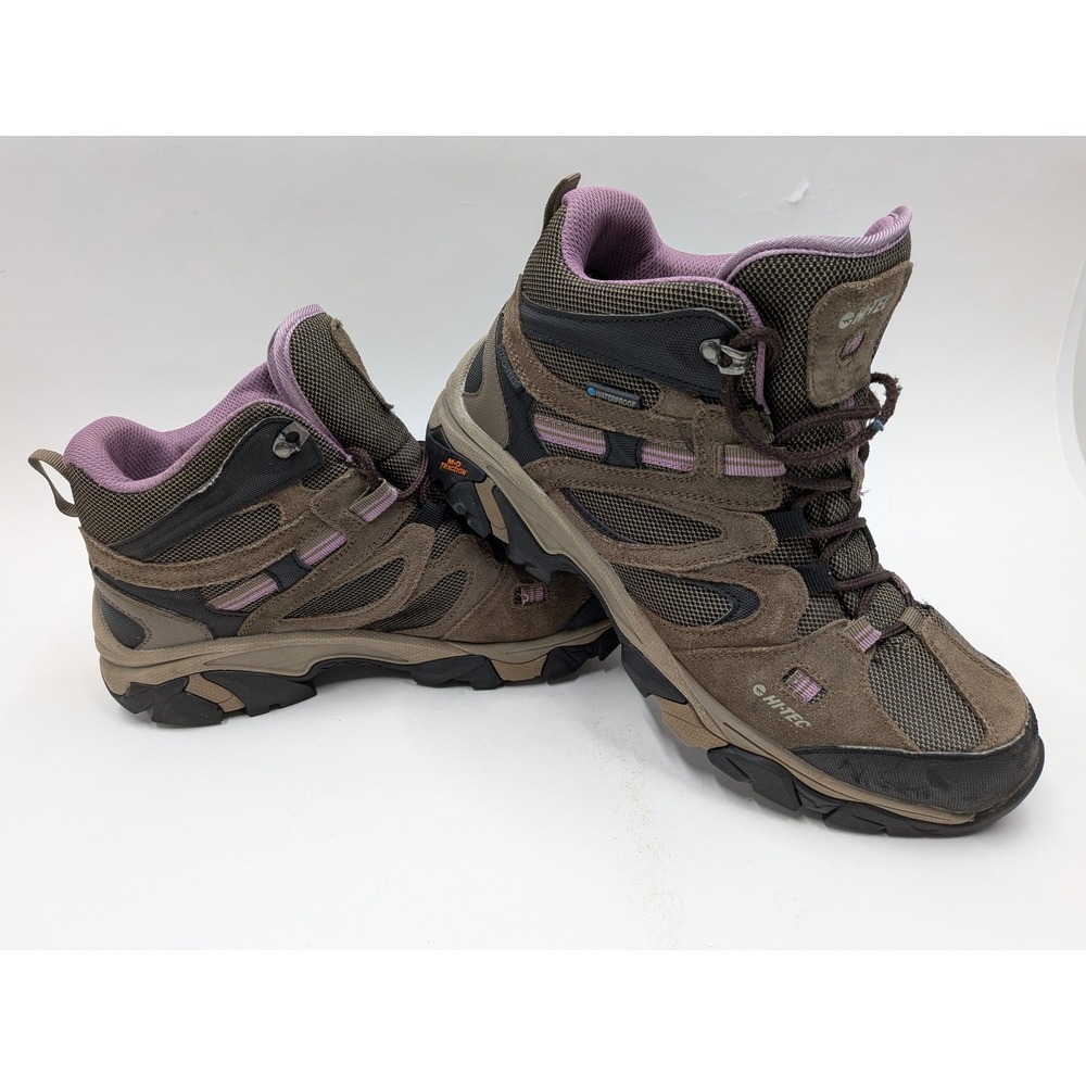 Hi-Tec Womens Waterproof Hiking Boots Brown Purple Suede Mesh H-23161 Size 9M
